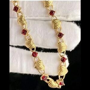 Vintage Puffy Heart Red Rhinestone Bracelet Gold Plated Tennis. Avon.Ladies 7in
